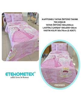 ETEHOMETEX Pamuklu Kapitoneli Yatak Örtüsü TAKIMI TEK KİŞİLİK PRENSES 8696474232129